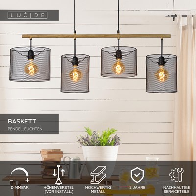 Lucide BASKETT - Pendelleuchten - 4xE27 - Schwarz